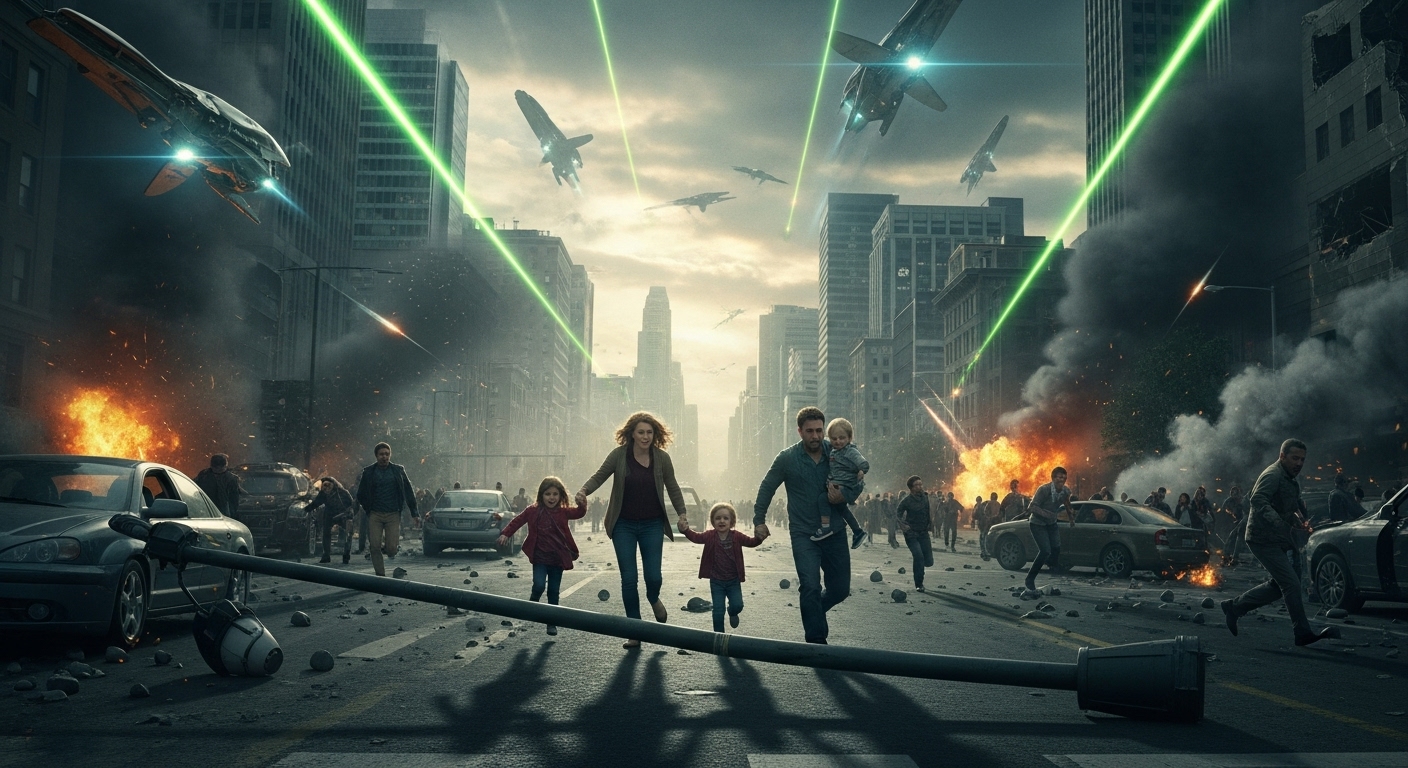 Family flees through laser fire