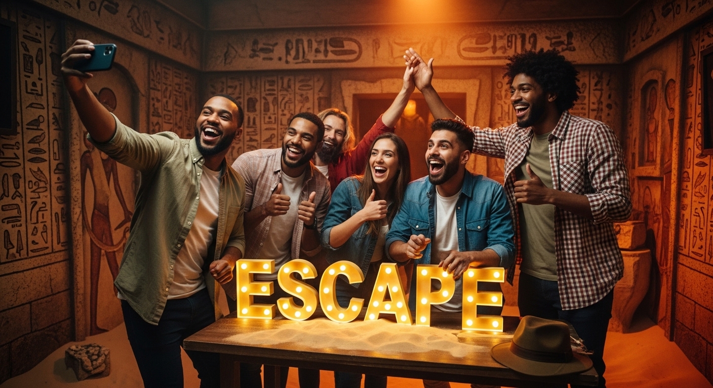 Friends celebrating escape room